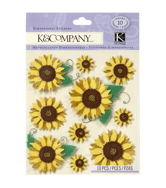 K&Company 10 pk Sunflowers Embellishment Dimensionals Stickers