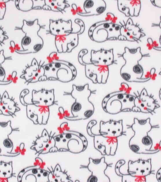 Blizzard Fleece Fabric White Black Sketched Cat, , hi-res, image 2