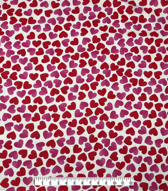 Simple Hearts Pink On White Valentine's Day Cotton Fabric, , hi-res, image 3