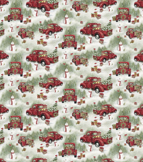 Springs Creative Scenic Red Trucks Christmas Cotton Fabric, , hi-res, image 2