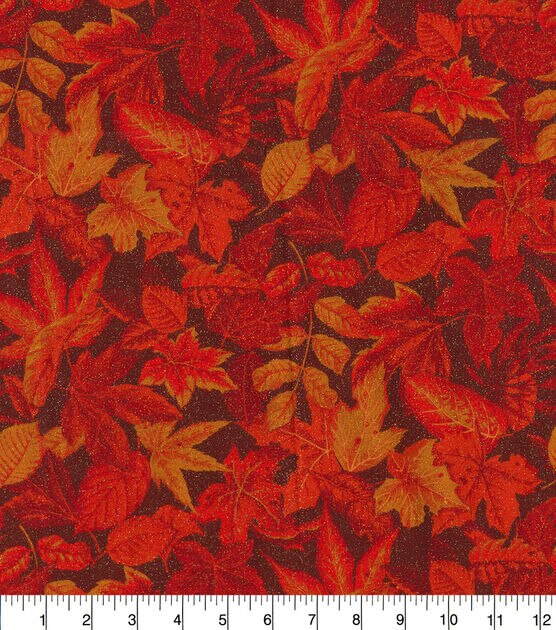 Fabric Traditions Burgundy Leaves Harvest Glitter Cotton Fabric, , hi-res, image 2