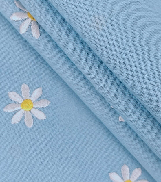 Daisy Embroideries on Light Blue Quilt Cotton Fabric by Keepsake Calico, , hi-res, image 2