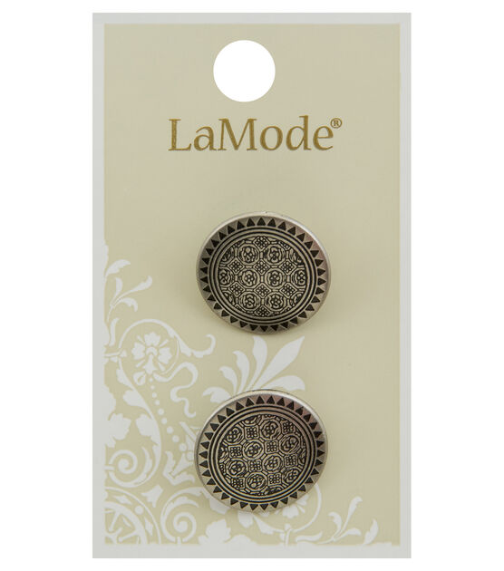 La Mode 3/4" Dark Silver Metal Round Shank Buttons 2pk