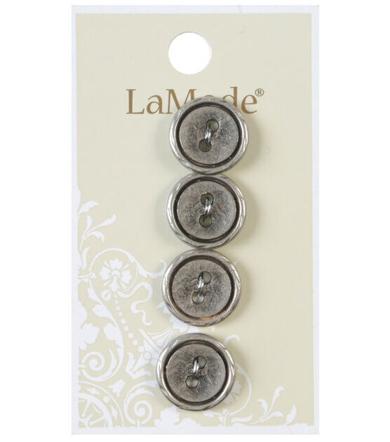 La Mode 5/8" Antique Silver Metal 2 Hole Buttons 4pk