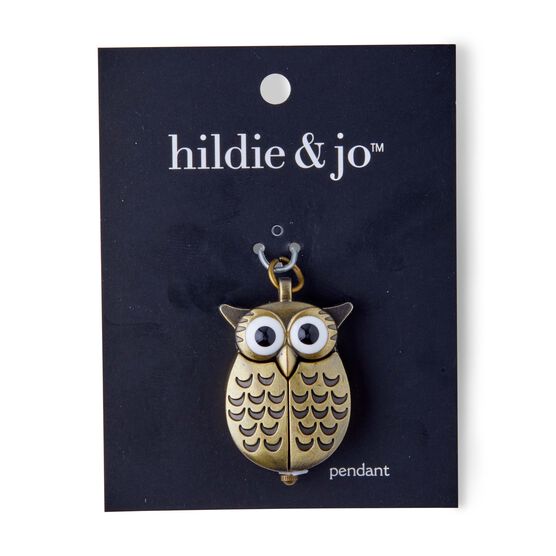 1" x 2" Gold Metal & Glass Owl Pocket Watch Pendant by hildie & jo
