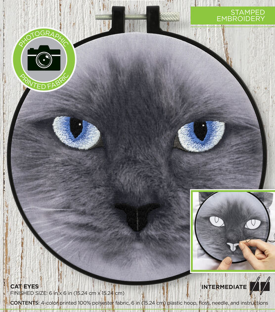 Bucilla 6" Cat Eyes Photographic Printed Embroidery Kit, , hi-res, image 5