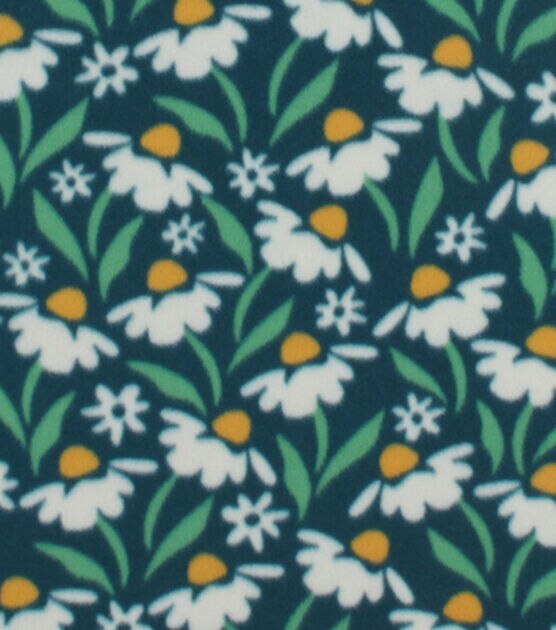 Green White Floral Blizzard Prints Fleece Fabric, , hi-res, image 1