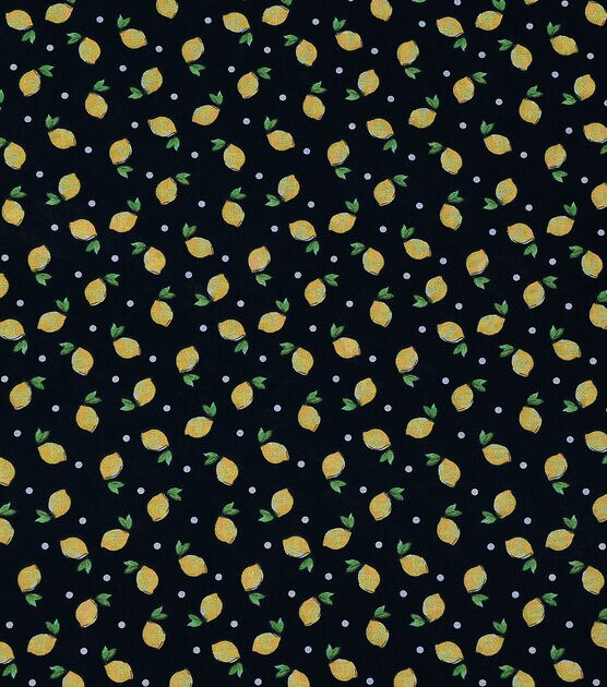 Novelty Cotton Fabric Lemons Tossed Black, , hi-res, image 2