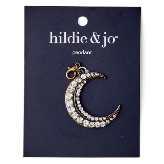 1.5" x 1" Antique Gold & Clear Crystals Crescent Pendant by hildie & jo