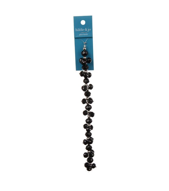 7" Jet Black Glass & Metal Crystal Dangle Bead Strand by hildie & jo