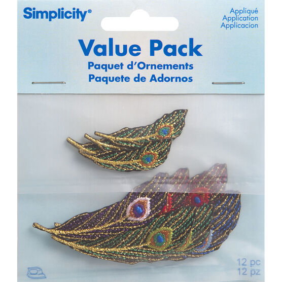 Simplicity 12ct Peacock Feather Iron On Patches