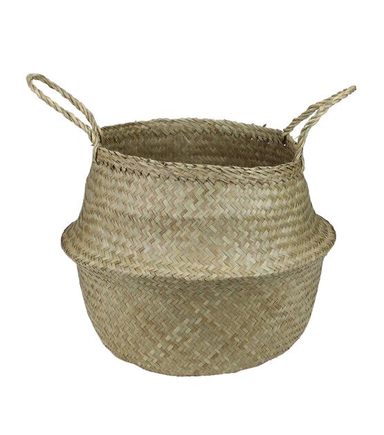 Northlight 15" Brown Seagrass Belly Wicker Basket With Handles
