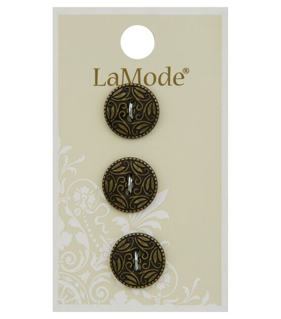 La Mode 5/8" Antique Gold Metal Round 2 Hole Buttons 3pk