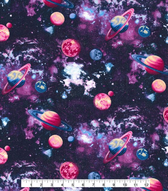 Fabric Traditions Novelty Cotton Fabric Planets Purple Glitter, , hi-res, image 2