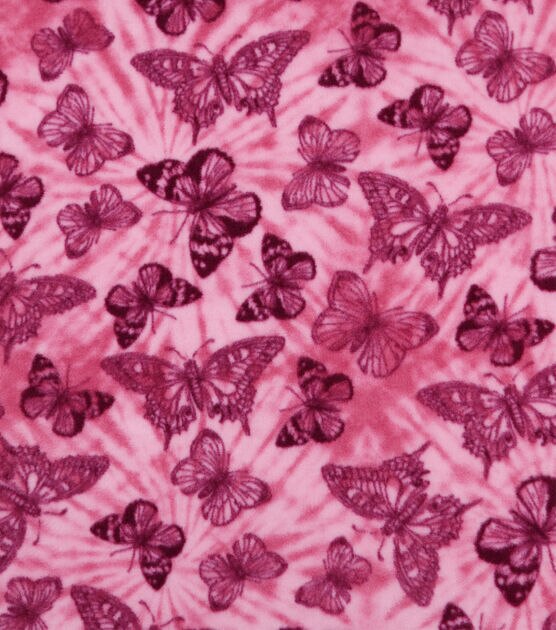 Pink Butterflies on Tie Dye Anti Pill Fleece Fabric