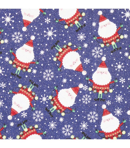 Glitter Santa With Ornaments Christmas Cotton Fabric, , hi-res, image 1