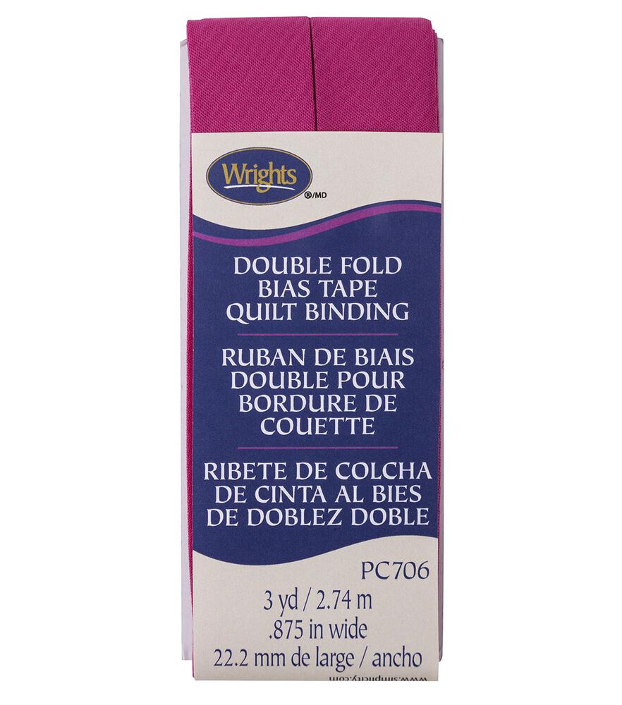 Wrights 7/8" x 3yd Double Fold Quilt Binding, Hot Magenta, swatch, image 9