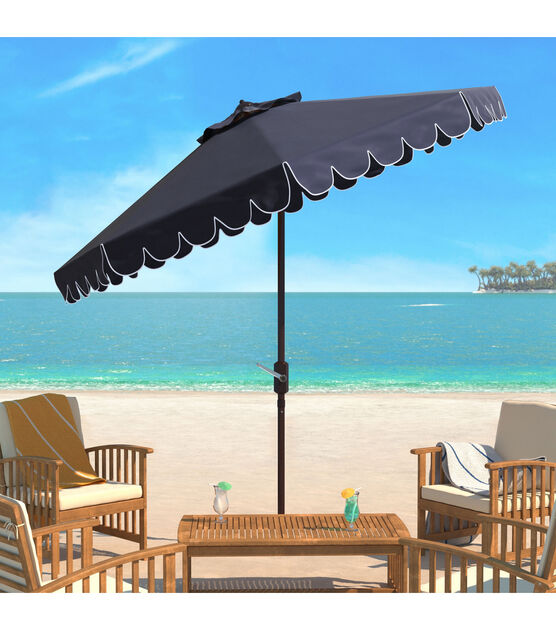 Safavieh 9' Venice Navy & White Single Scallop Push Tilt Patio Umbrella, , hi-res, image 3