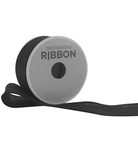 Decorative Ribbon 1.5" Solid Burlap Ribbon Black