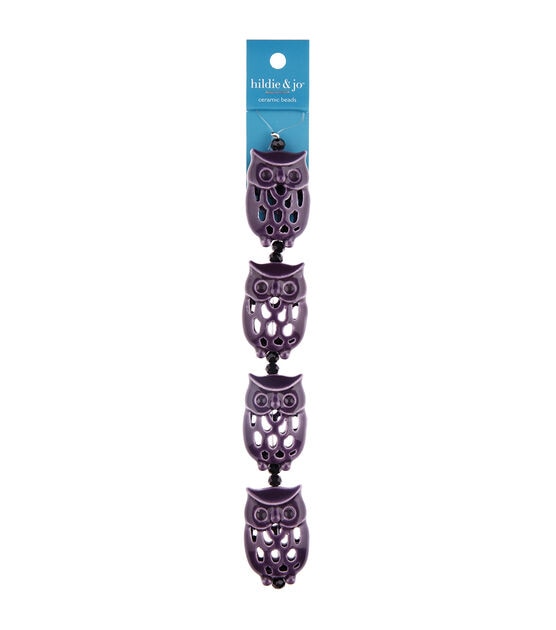 7" Purple Ceramic Owl Strung Beads by hildie & jo