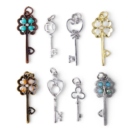 8ct Key Charms With Round Stones by hildie & jo, , hi-res, image 2