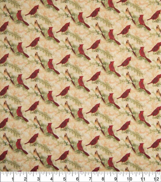 Cardinals on Cream Christmas Cotton Fabric, , hi-res, image 2