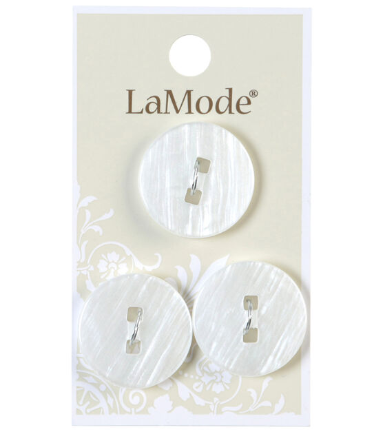 La Mode 7/8" White 2 Squared Hole Buttons 3pk