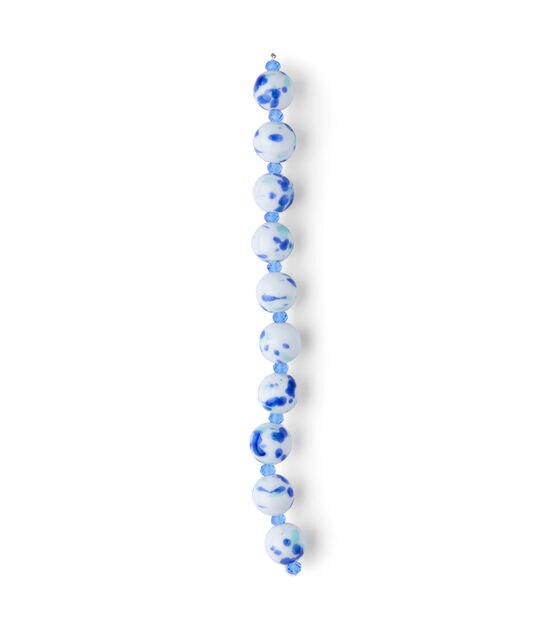 14mm White & Blue Ceramic & Glass Bead Strand by hildie & jo, , hi-res, image 2