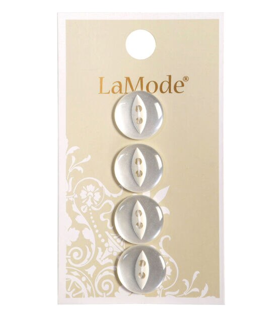 La Mode 9/16" White Fisheye 2 Hole Buttons 4pk