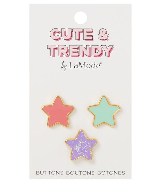 La Mode 5/8" Pastel Star Shank Buttons 3ct