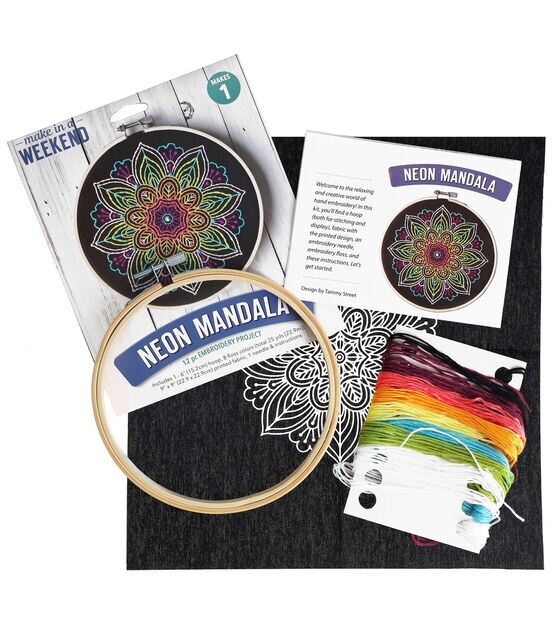 Leisure Arts Embroidery Kit 6 Neon Mandala- embroidery kit for beginners - embroidery  kit for adults - cross stitch kits - cross stitch kits for beginners - embroidery  patterns