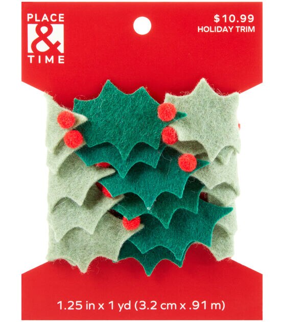 1.25" x 3' Christmas Holly Felt Trim by Place & Time