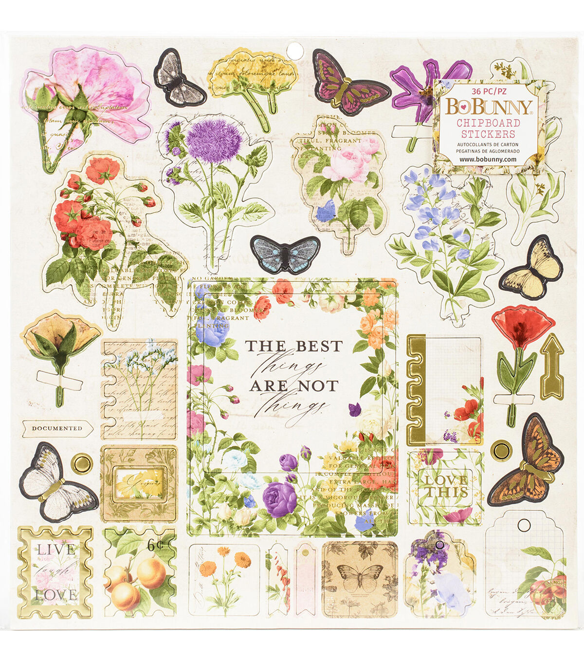 Botanical Journal Chipboard Stickers 12"X12"-W/Gold Foil Accents 