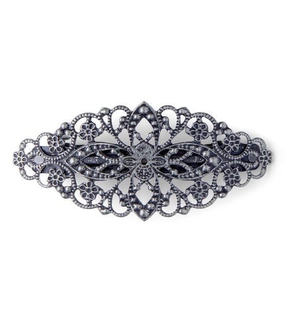 Antique Silver Iron Barrette With Flower Cutout by hildie & jo, , hi-res, image 2