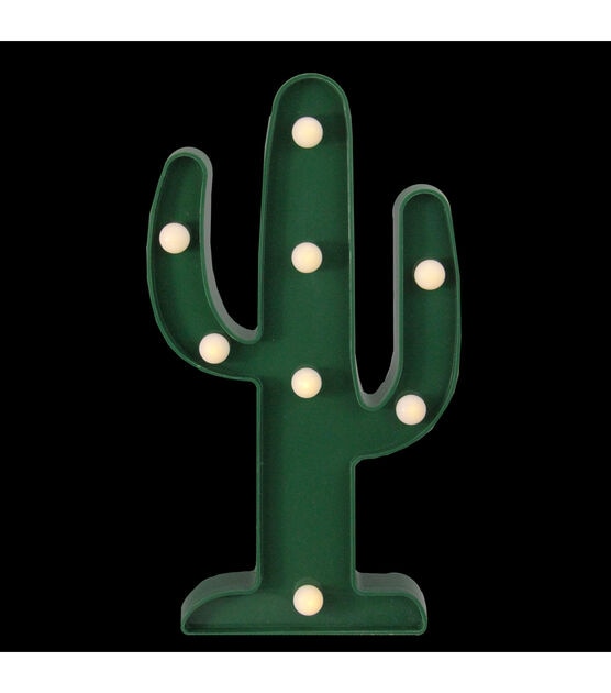 Northlight 10" Battery Operated Green Cactus Marquee -White LED Lights, , hi-res, image 3