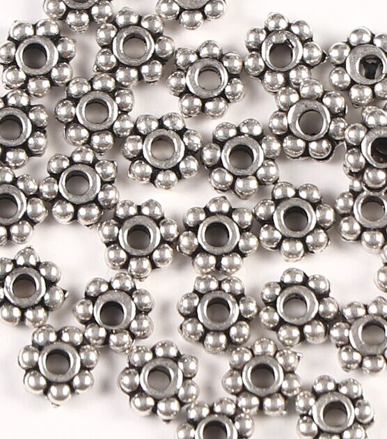 4mm Antique Silver Cast Metal Flower Spacer Beads 31pc by hildie & jo, , hi-res, image 3