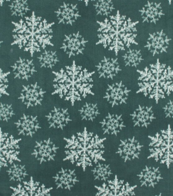 White Snowflakes on Green Anti Pill Fleece Fabric