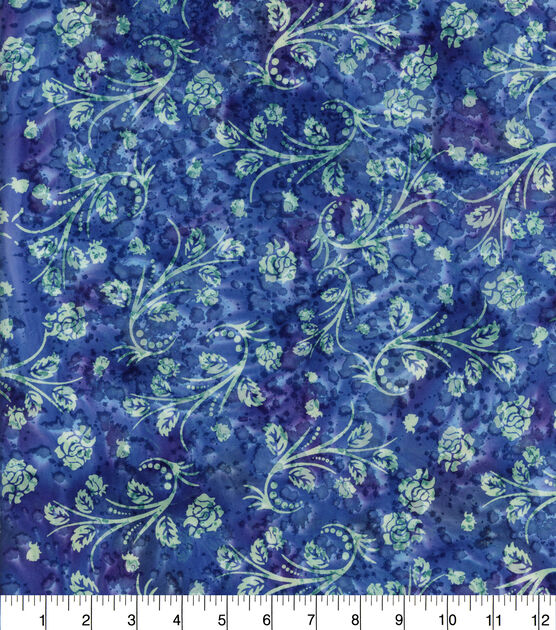Blue Floral Batik Cotton Fabric