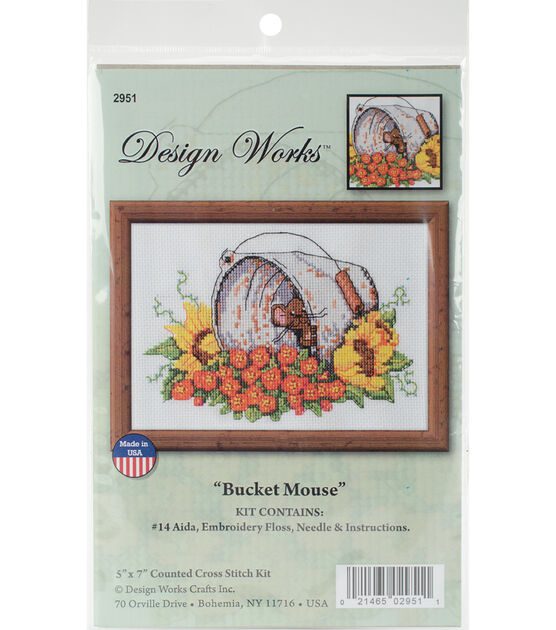 Design Works 7" x 5" Bucket Mouse Counted Cross Stitch Kit