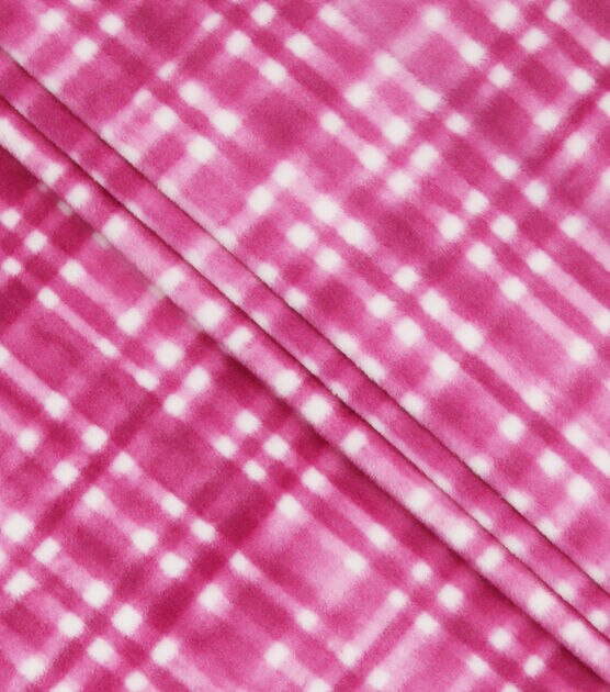 Pink Brush Stroke Plaid Anti Pill Fleece Fabric, , hi-res, image 2