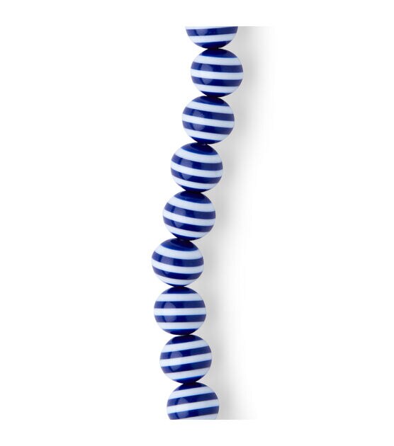 7" White Stripes on Blue Plastic Round Bead Strand by hildie & jo, , hi-res, image 3