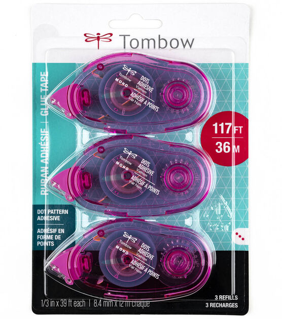 Tombow 0.33 x 49 Mono Adhesive Dots Refill Permanent Value Pack, 3/Pack