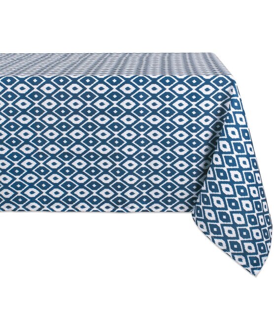 Design Imports Blue Ikat Outdoor Tablecloth 120"