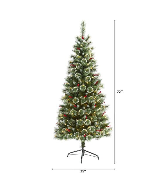 Nearly Natural 6' Clear Pre Lit Frosted Swiss Pine Berry Christmas Tree, , hi-res, image 2