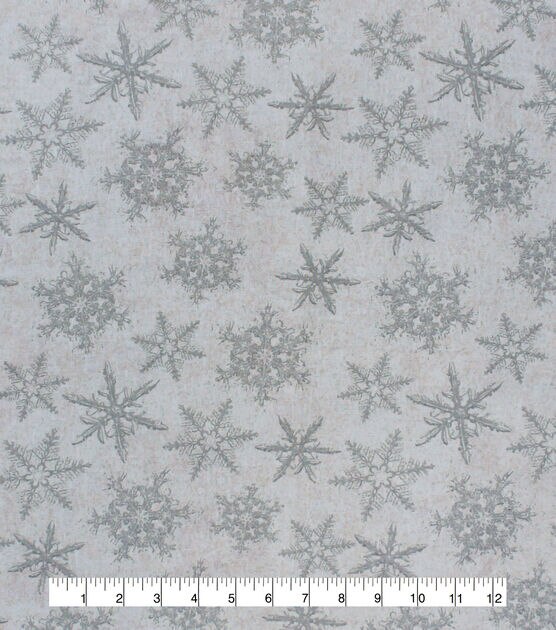 Silver Snowflakes on White Christmas Glitter Cotton Fabric, , hi-res, image 2