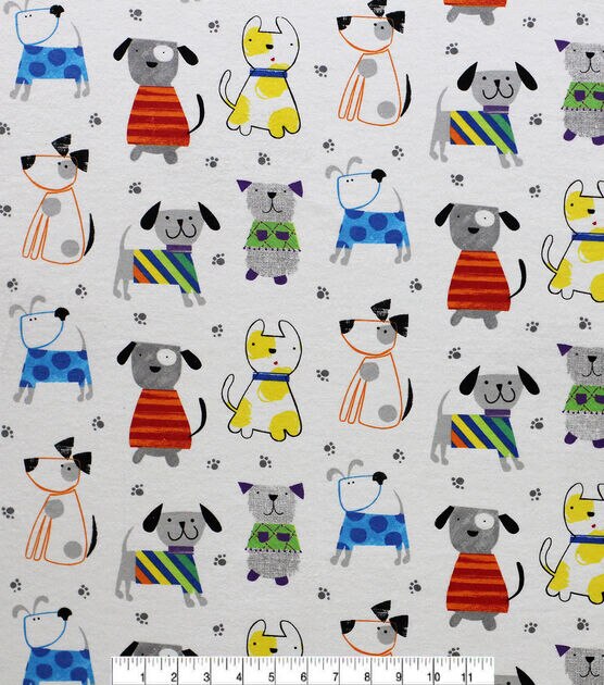 Sketched Rainbow Dogs Super Snuggle Flannel Fabric, , hi-res, image 2