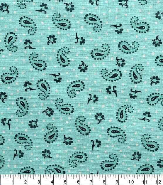 18" x 21" Teal Paisley Cotton Fabric Quarter 1pc by Keepsake Calico, , hi-res, image 3