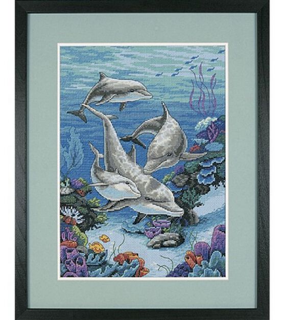 Dimensions 10" x 14" The Dolphins Domain Cross Stitch Kit, , hi-res, image 1