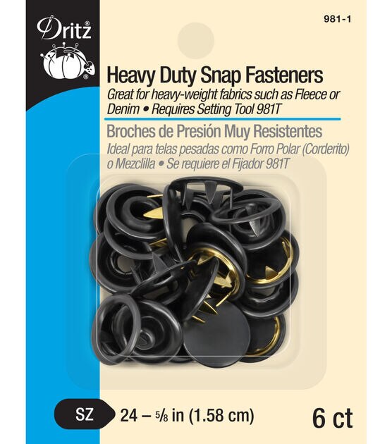 Heavy Duty Snap Fasteners 5/8'' 6/Pkg-Black