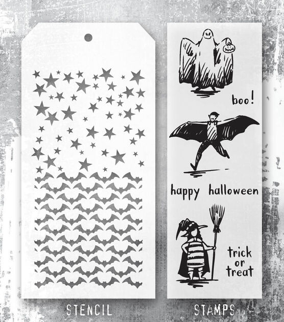 Tim Holtz 11" x 4.5" Halloween Trick Or Treat Stencils & Stamps, , hi-res, image 2